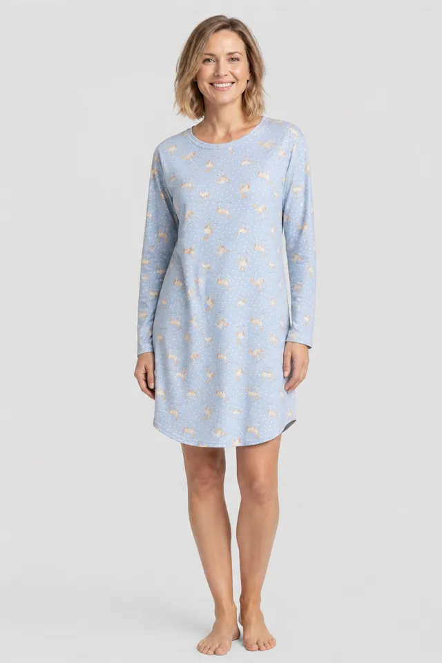 r-sch-be-happy-nachthemd-bambi-druck-blau-baumwolle-knielang image 1