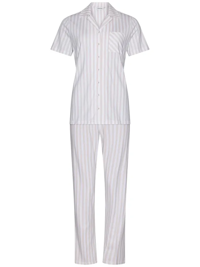 pastunette-beige-dream-pyjama-beige-gestreift-baumwolle-durchknopf image 1