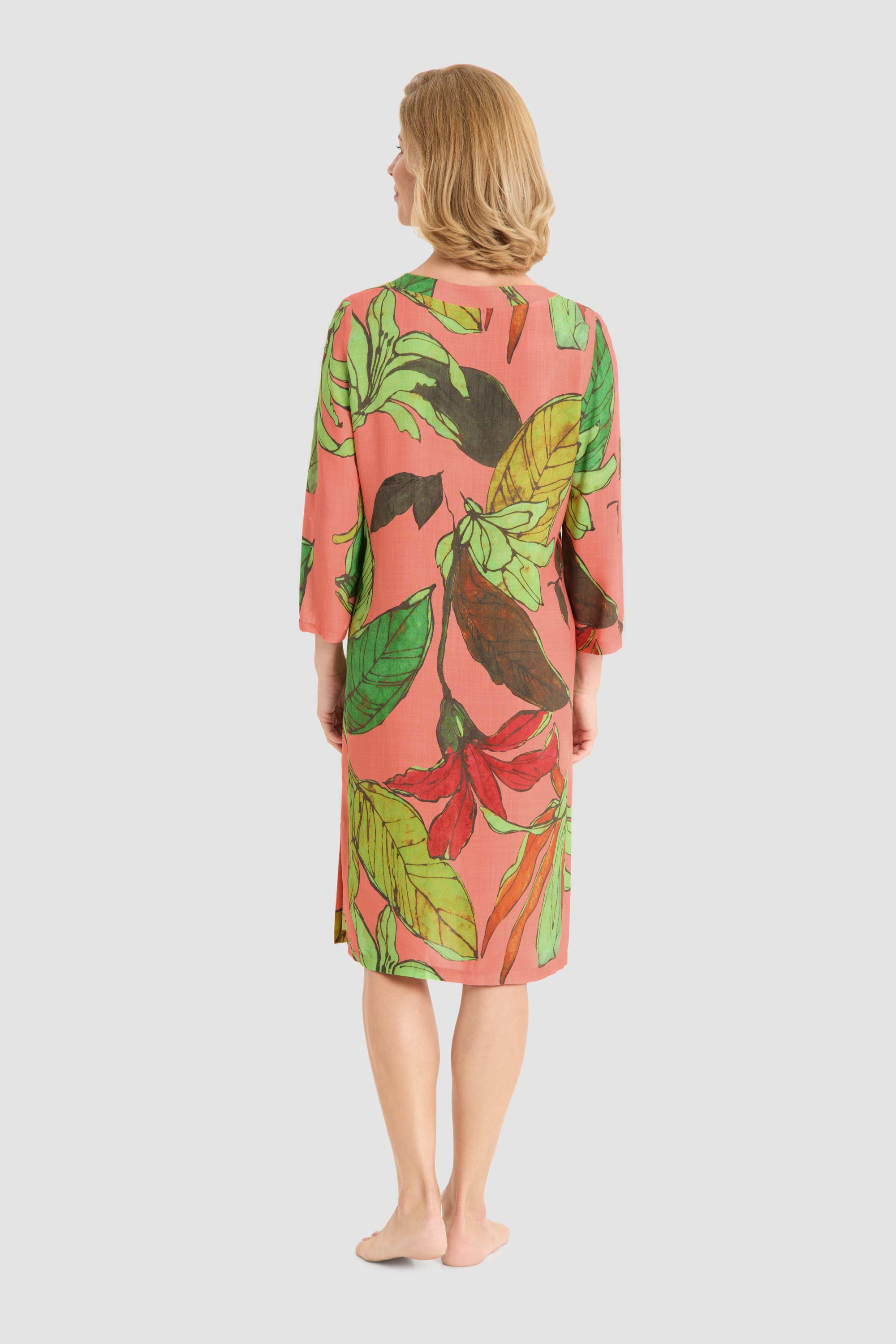 r-sch-be-happy-strandkleid-knielang-3-4-arm-orange-bl-tterdruck image 3