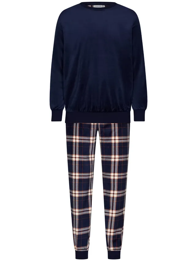 pastunette-midnight-mode-pyjama-dunkelblau-kariert-velours-fleece image 1