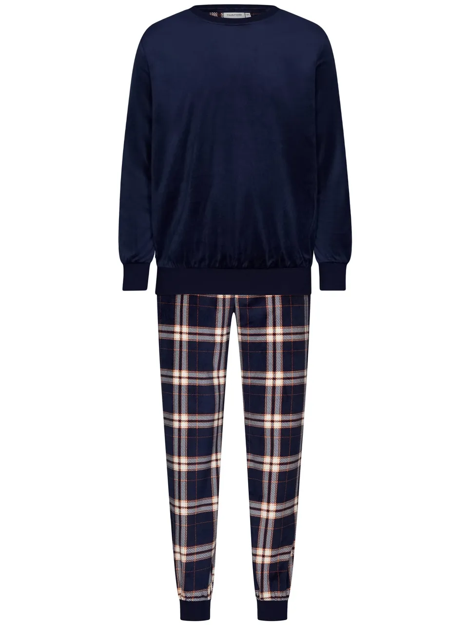 pastunette-midnight-mode-pyjama-dunkelblau-kariert-velours-fleece image 1