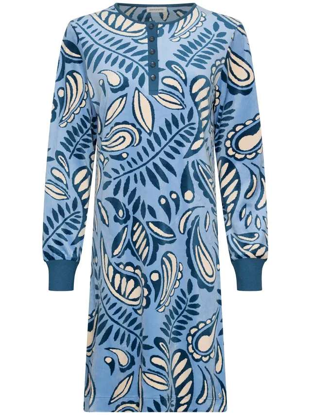 pastunette-soft-paisley-nachthemd-blau-velours-fleece image 1