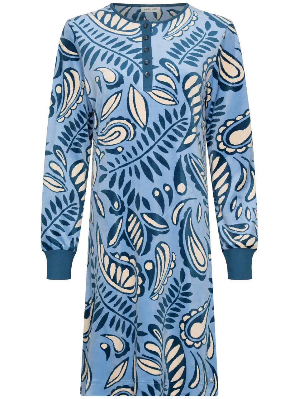 pastunette-soft-paisley-nachthemd-blau-velours-fleece image 1