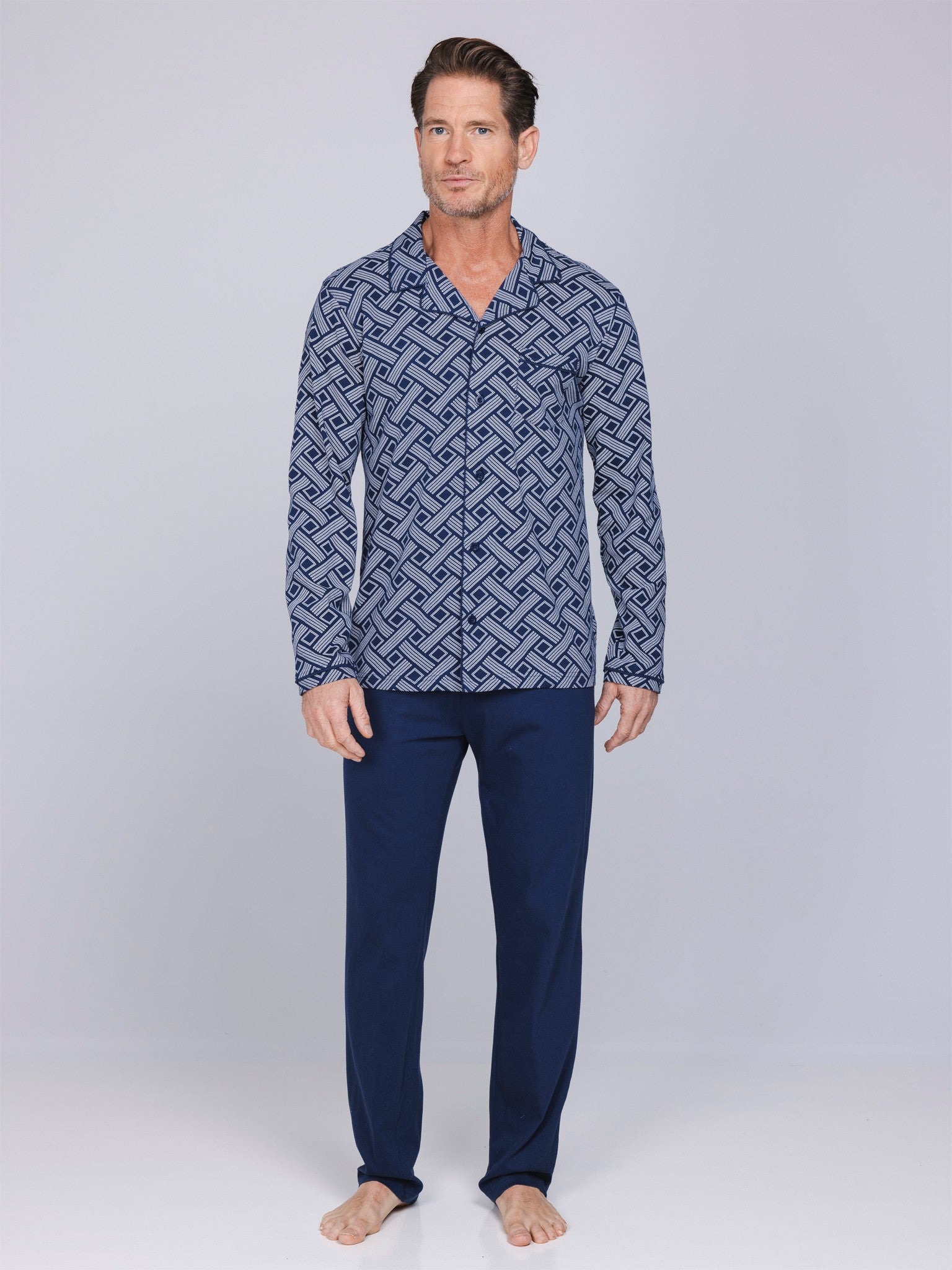 pastunette-blue-draft-herrenpyjama-baumwolle-dunkelblau image 3