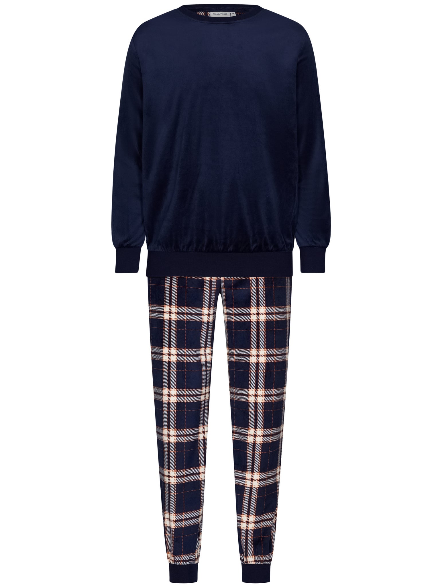 pastunette-midnight-mode-pyjama-dunkelblau-kariert-velours-fleece image 1