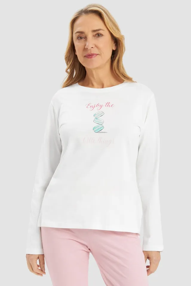 r-sch-be-happy-shirt-langarm-macaron-motiv-pyjama-oberteil-wei image 1