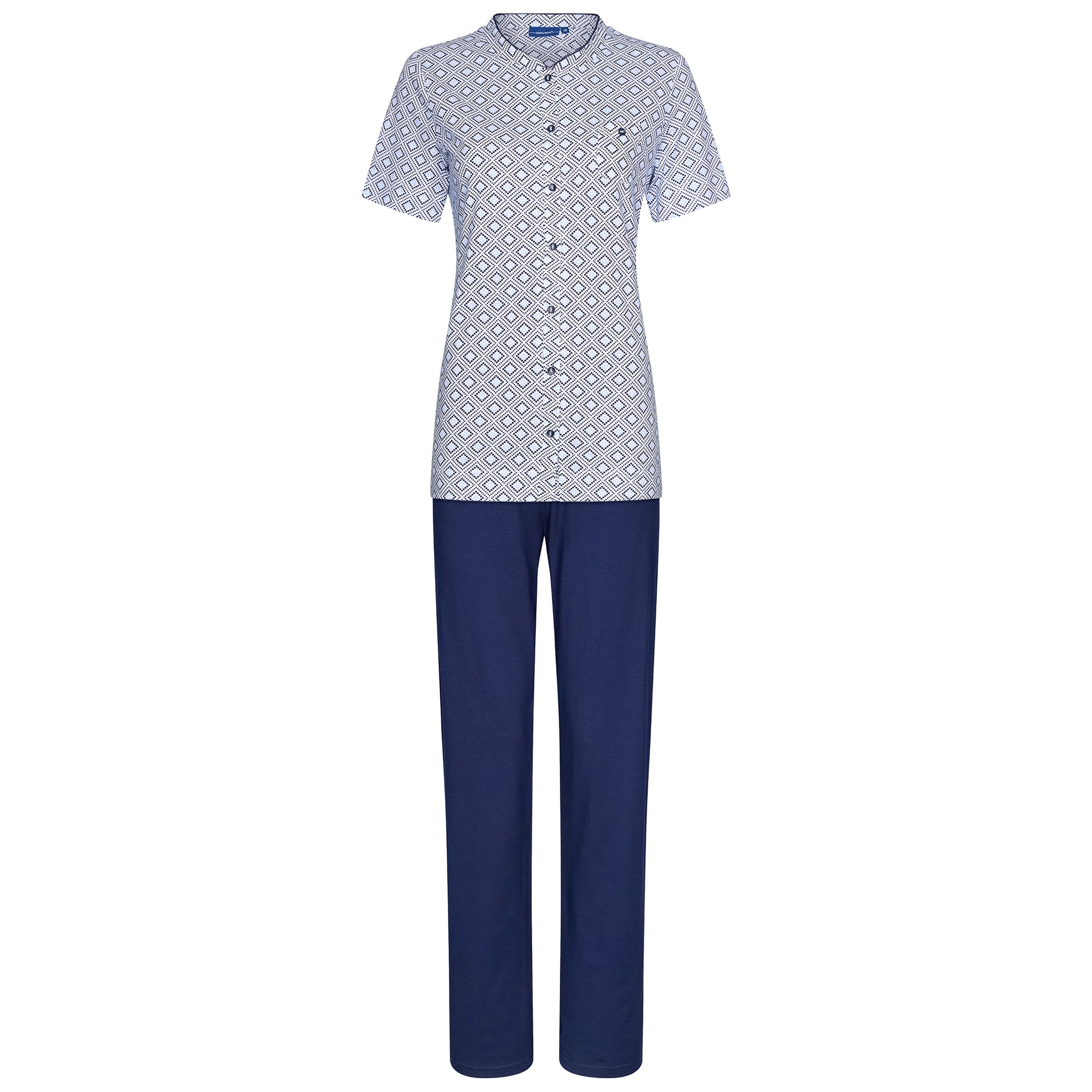 pastunette-graphic-pyjama-blau-wei-baumwolle-kurzarm-lang image 1