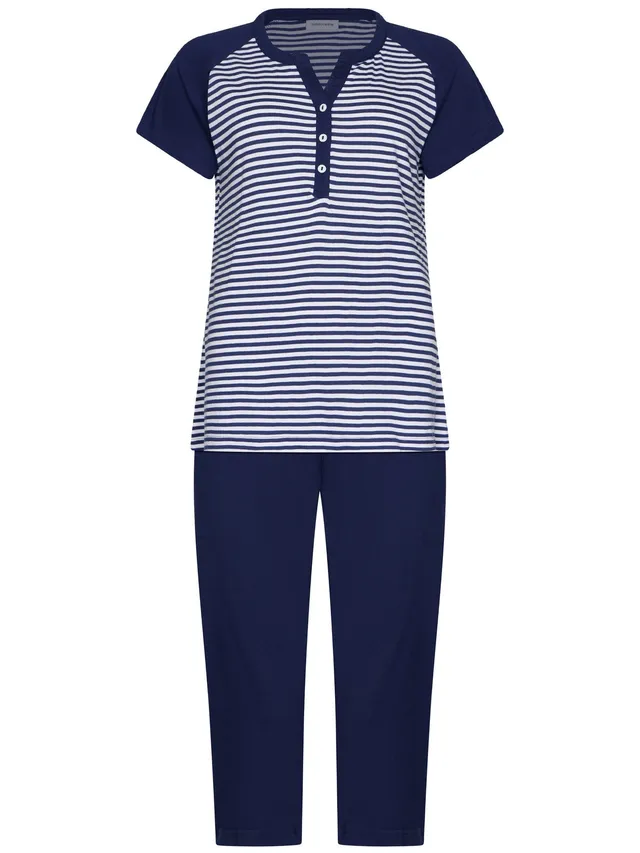 pastunette-midnight-stripes-pyjama-damen-blau-bio-baumwolle image 1