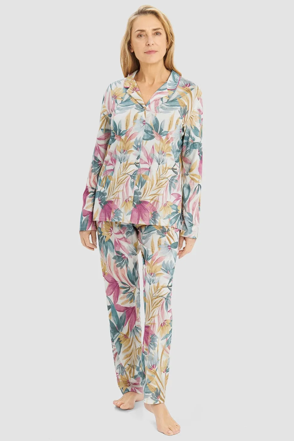 r-sch-be-happy-pyjama-lang-bl-tterdruck-schlafanzug-mehrfarbig image 1