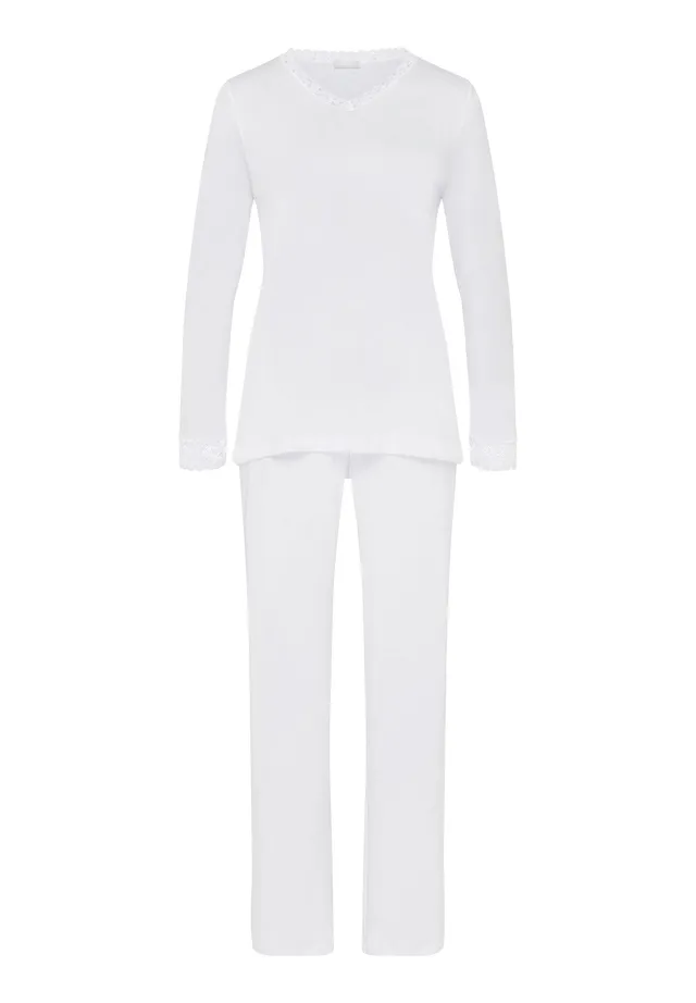 hanro-moments-pyjama-lang-white-baumwolle-spitze-set image 1