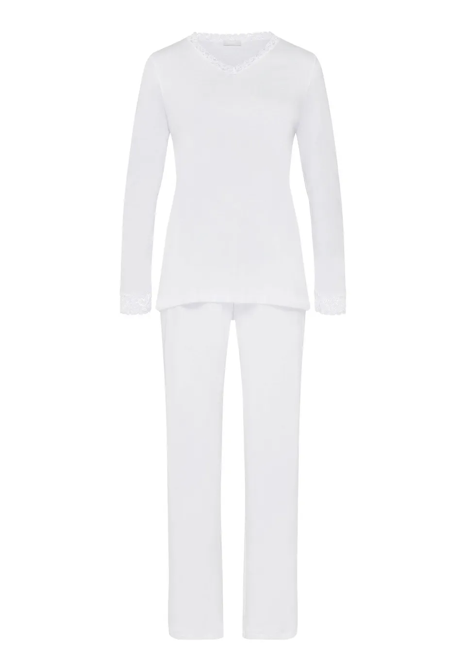 hanro-moments-pyjama-lang-white-baumwolle-spitze-set image 1