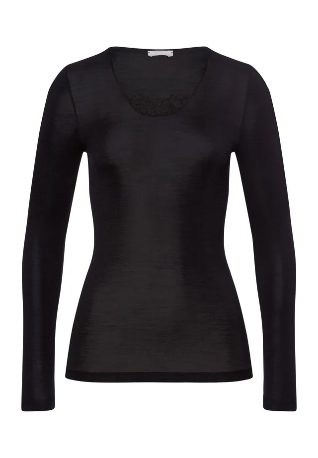 hanro-woolen-silk-langarmshirt-071522-shirt-schwarz-stickerei-wolle image 1