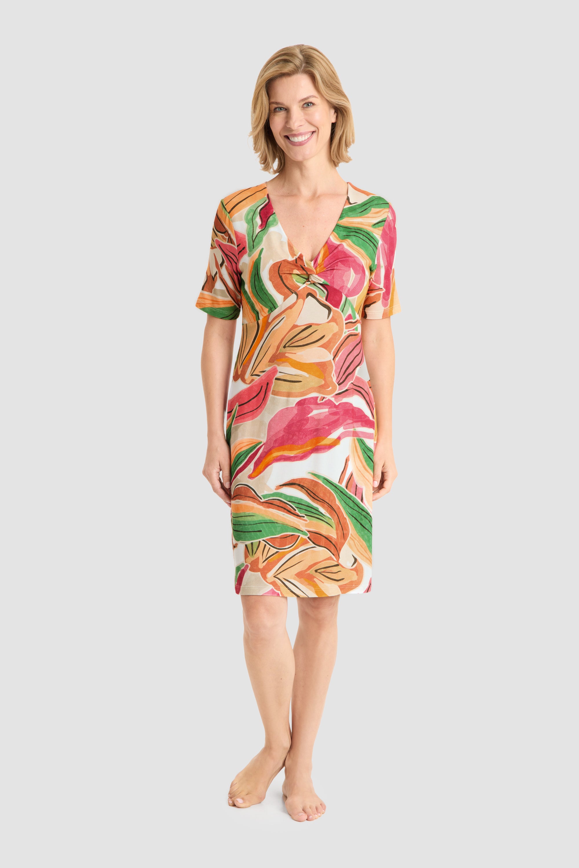 r-sch-be-happy-strandkleid-knielang-orange-bl-tterdruck image 1