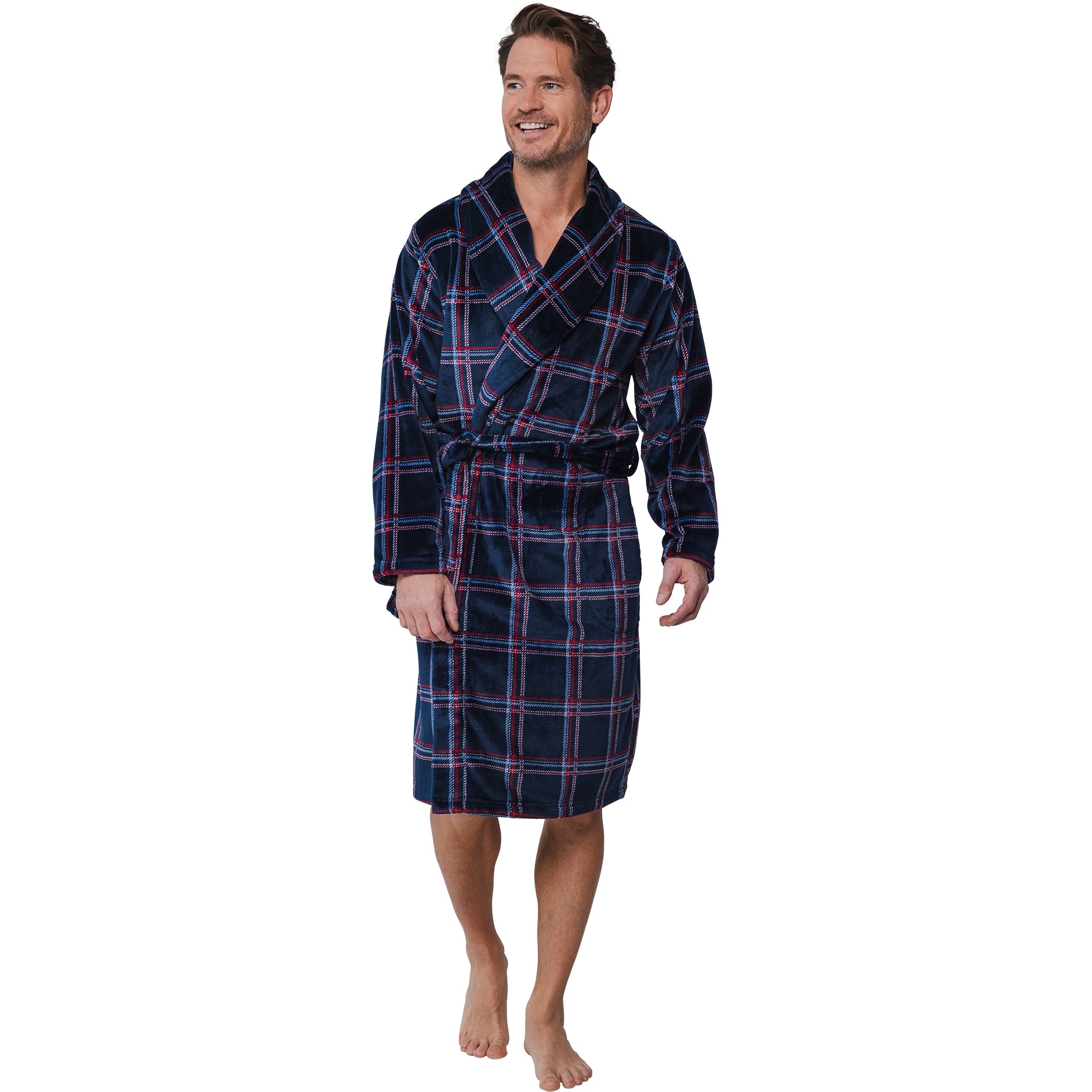 pastunette-twist-bademantel-herren-blau-karo-fleece image 2