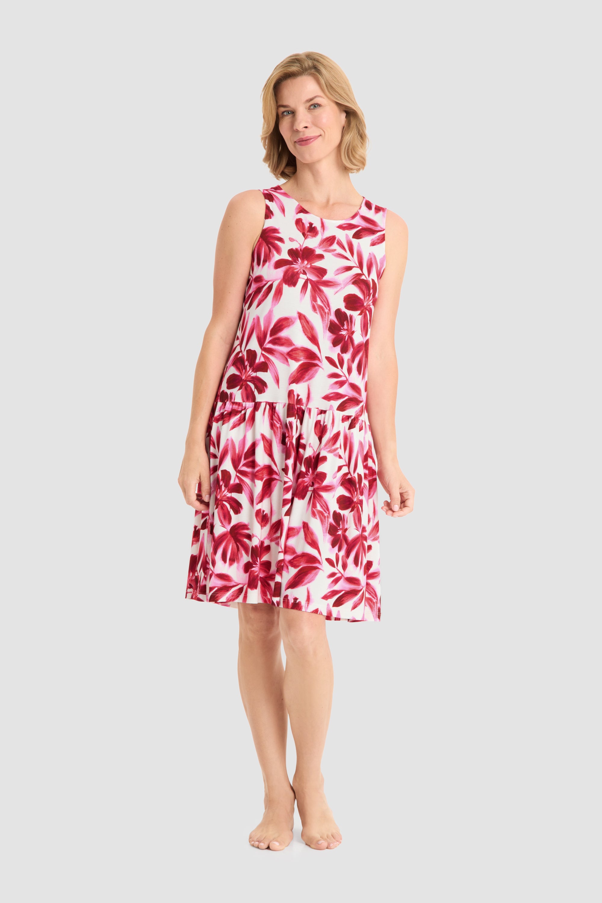 r-sch-be-happy-strandkleid-knielang-rot-bl-ttermuster image 1