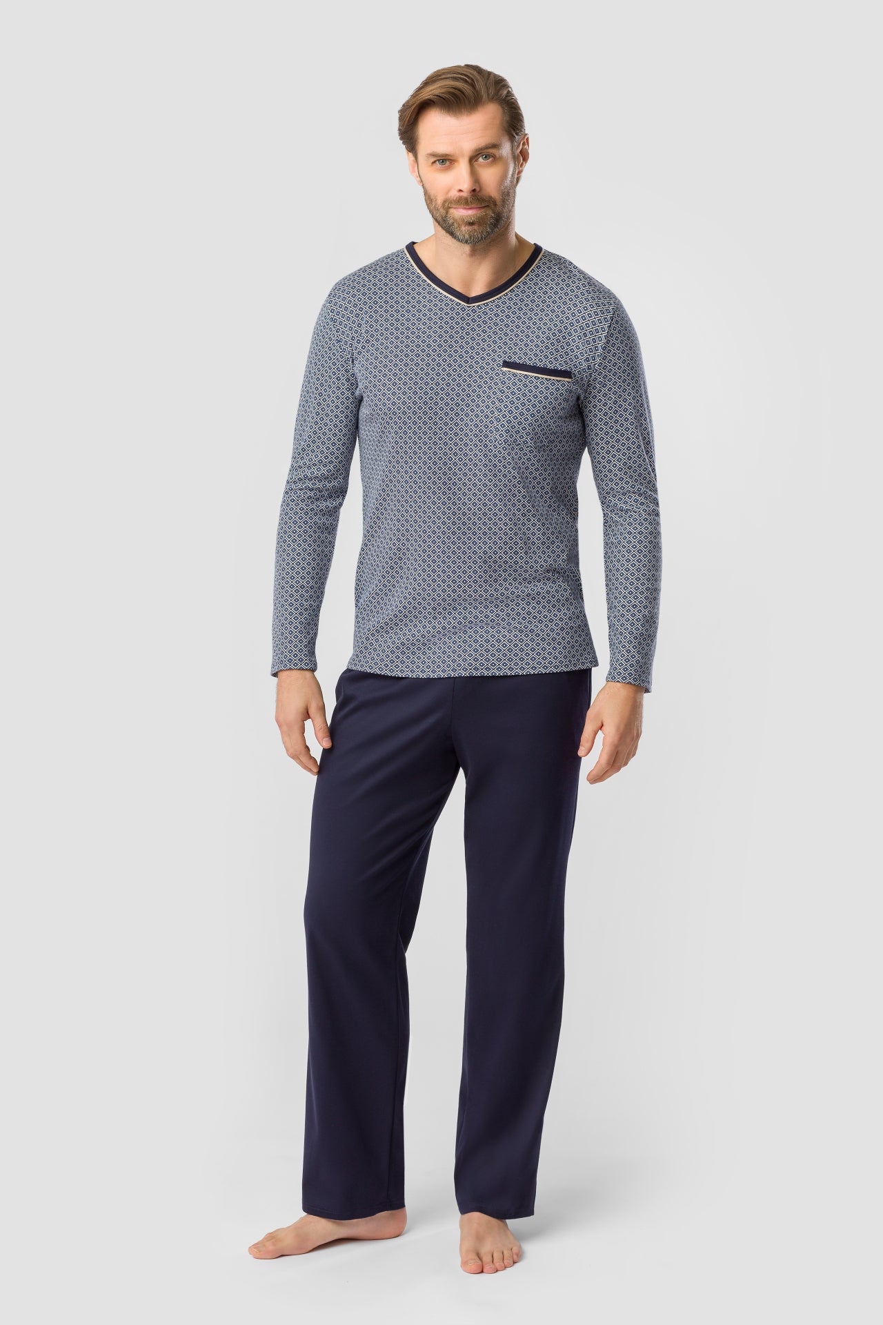 r-sch-be-happy-herren-pyjama-lang-blau-minimalprint image 1