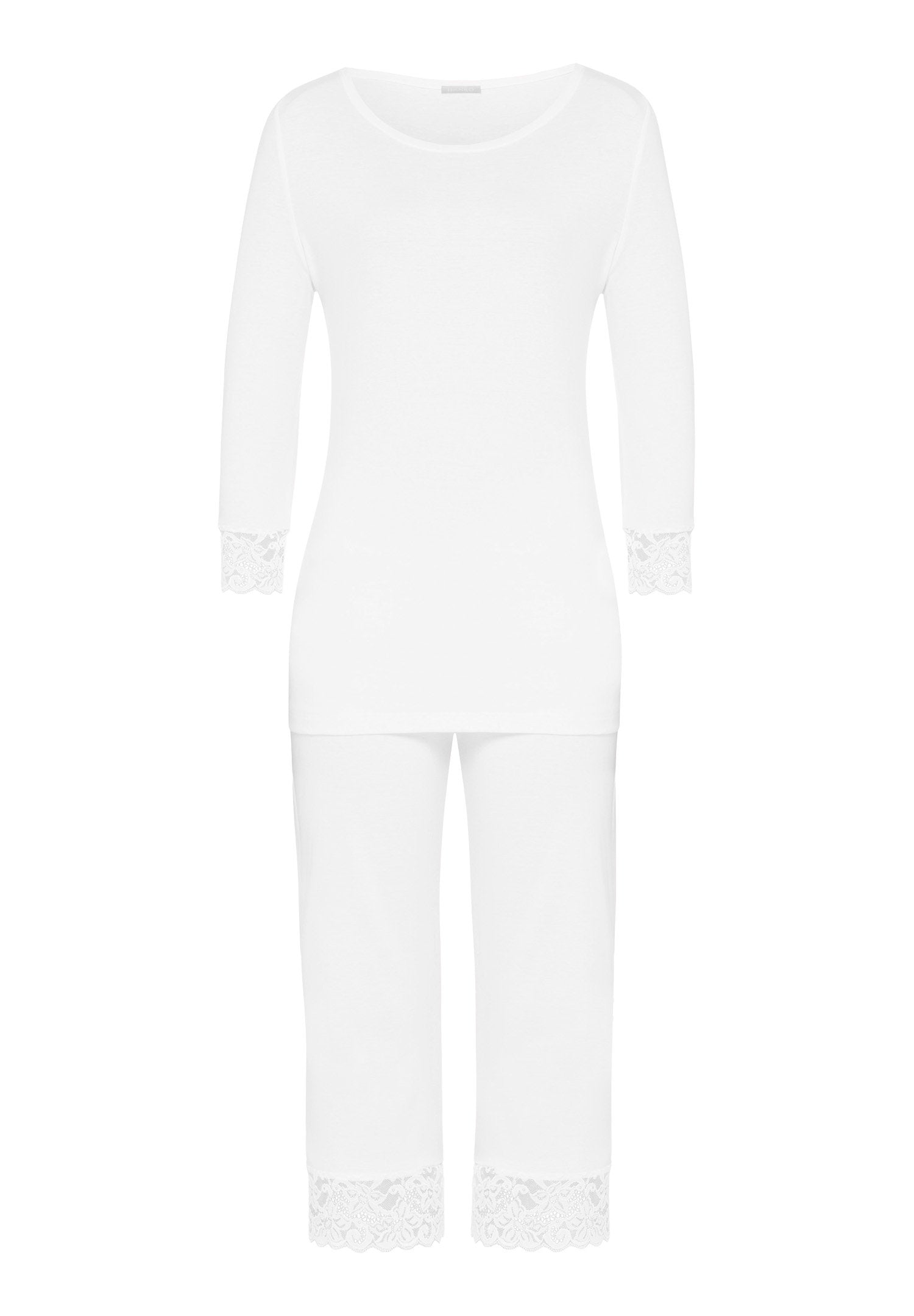 hanro-moments-pyjama-3-4-arm-damen-wei-spitze-baumwolle-set image 1