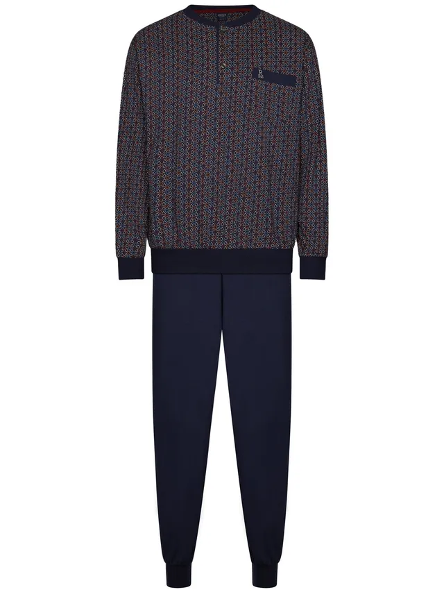 robson-pyjama-herren-blau-baumwolle-langarm-brusttasche image 1