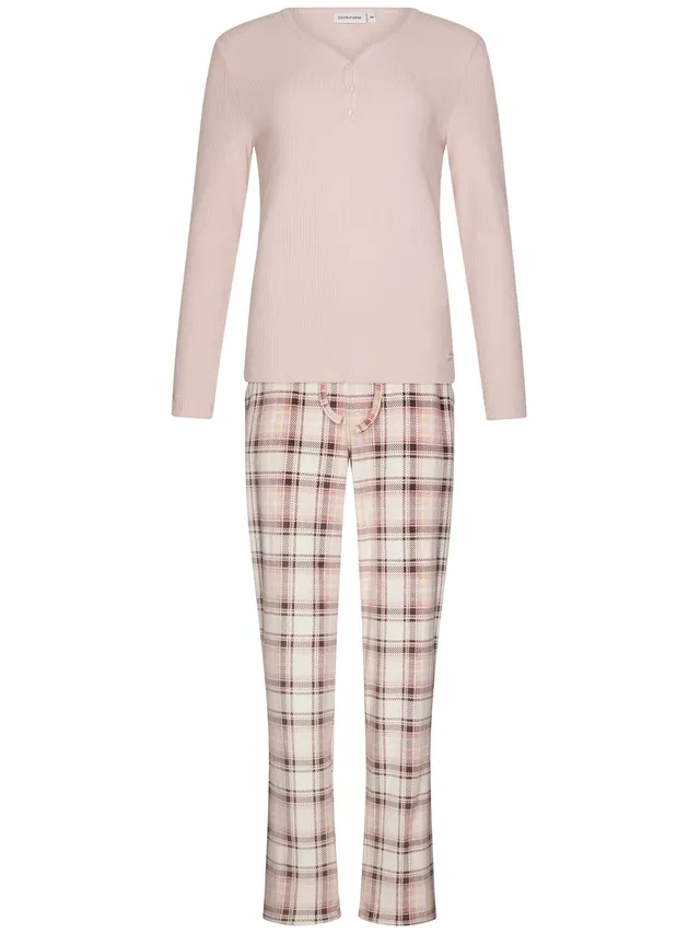 pastunette-pink-checks-pyjama-rosa-kariert-mit-v-ausschnitt image 1
