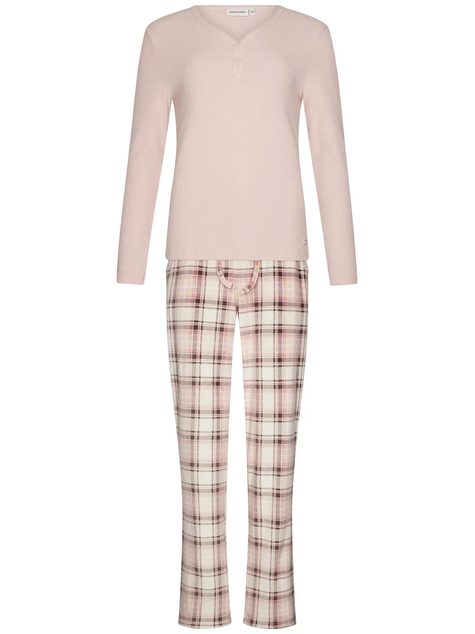 pastunette-pink-checks-pyjama-rosa-kariert-mit-v-ausschnitt image 1