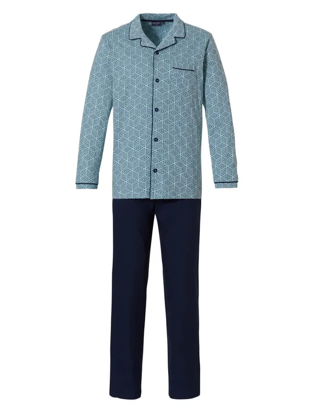 pastunette-graphic-pyjama-t-rkis-baumwolle-knopfleiste image 1